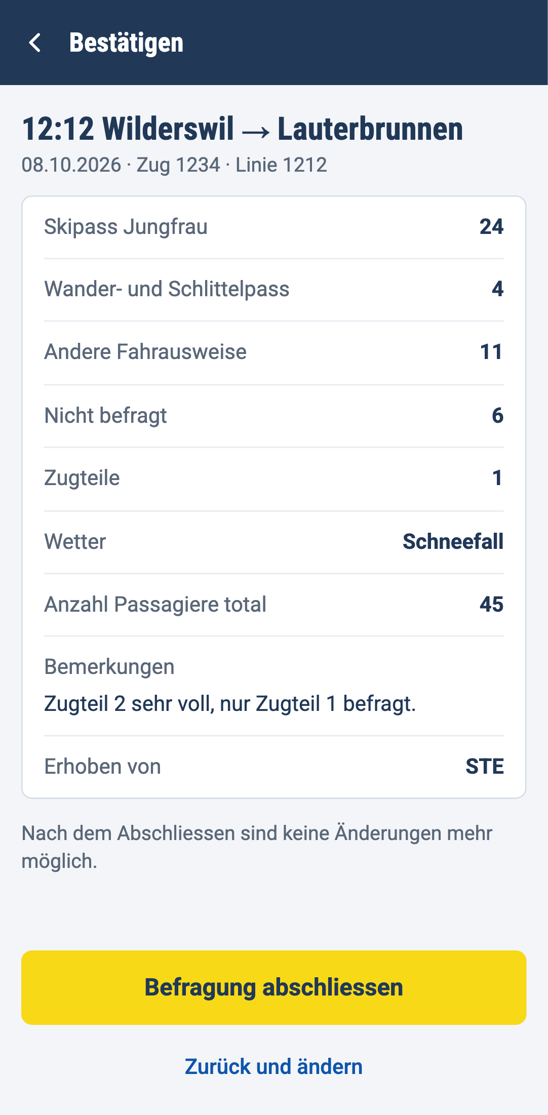 Bestätigen: Zusammenfassung vor dem Abschliessen